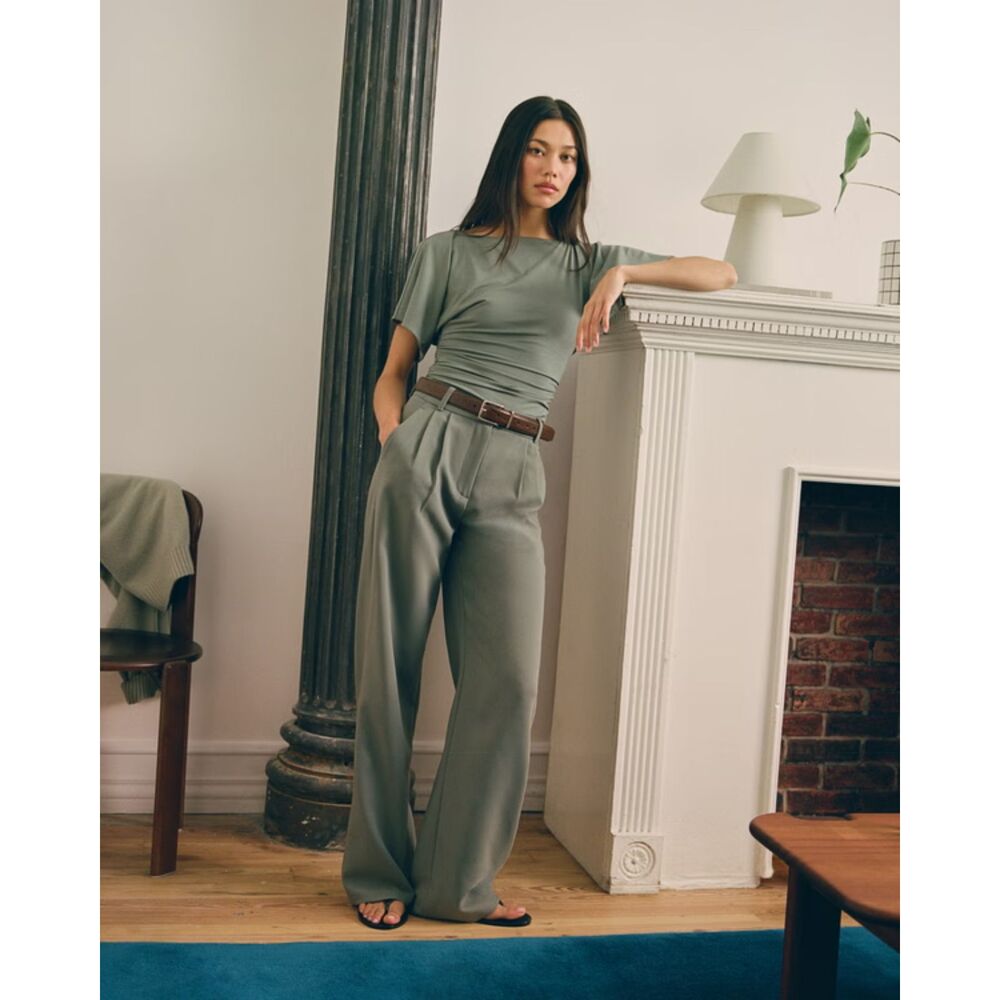 Abercrombie & Fitch Sloane Tailored Wide Leg Pant Muted Basil Size 6 / 28